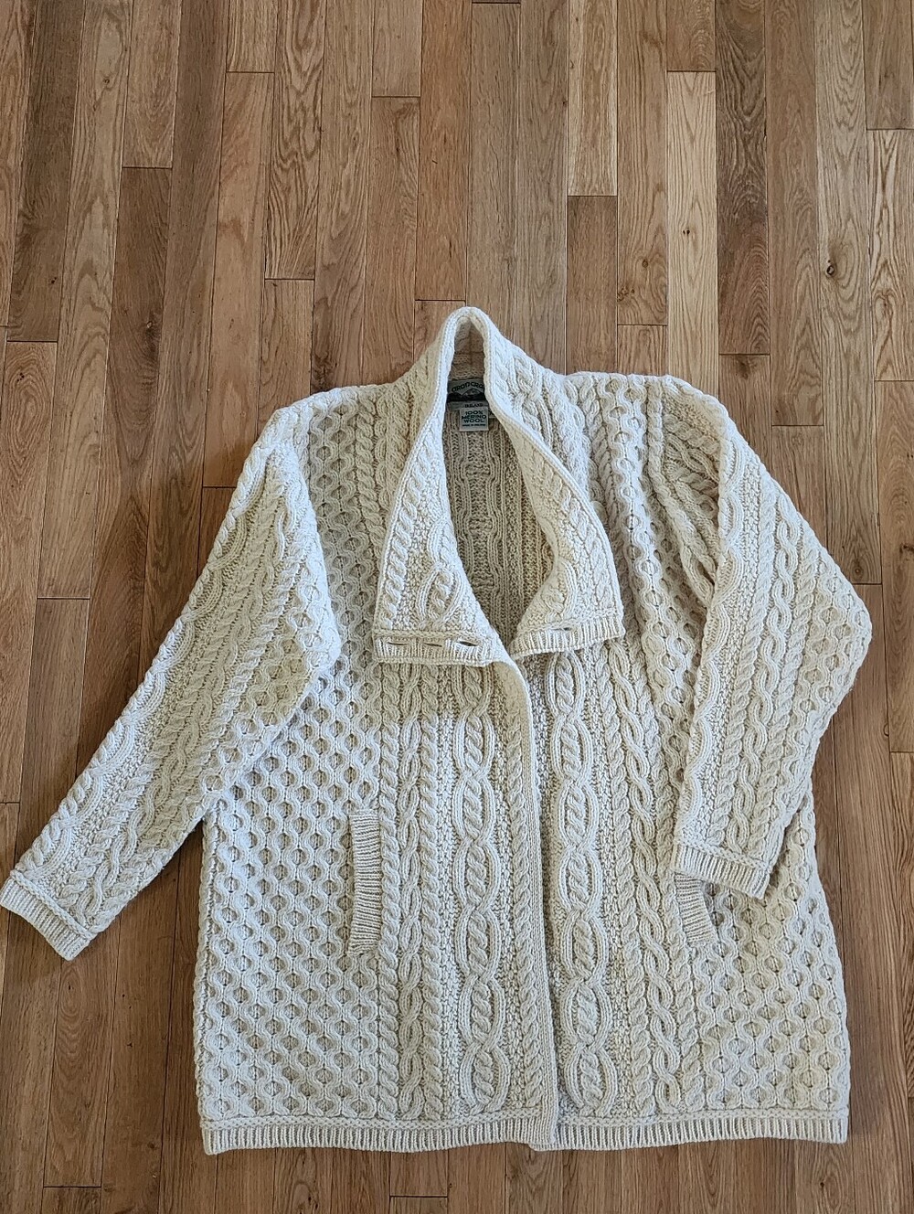 Aran Crafts Merino Wool Cardigan, Cream Sz XL